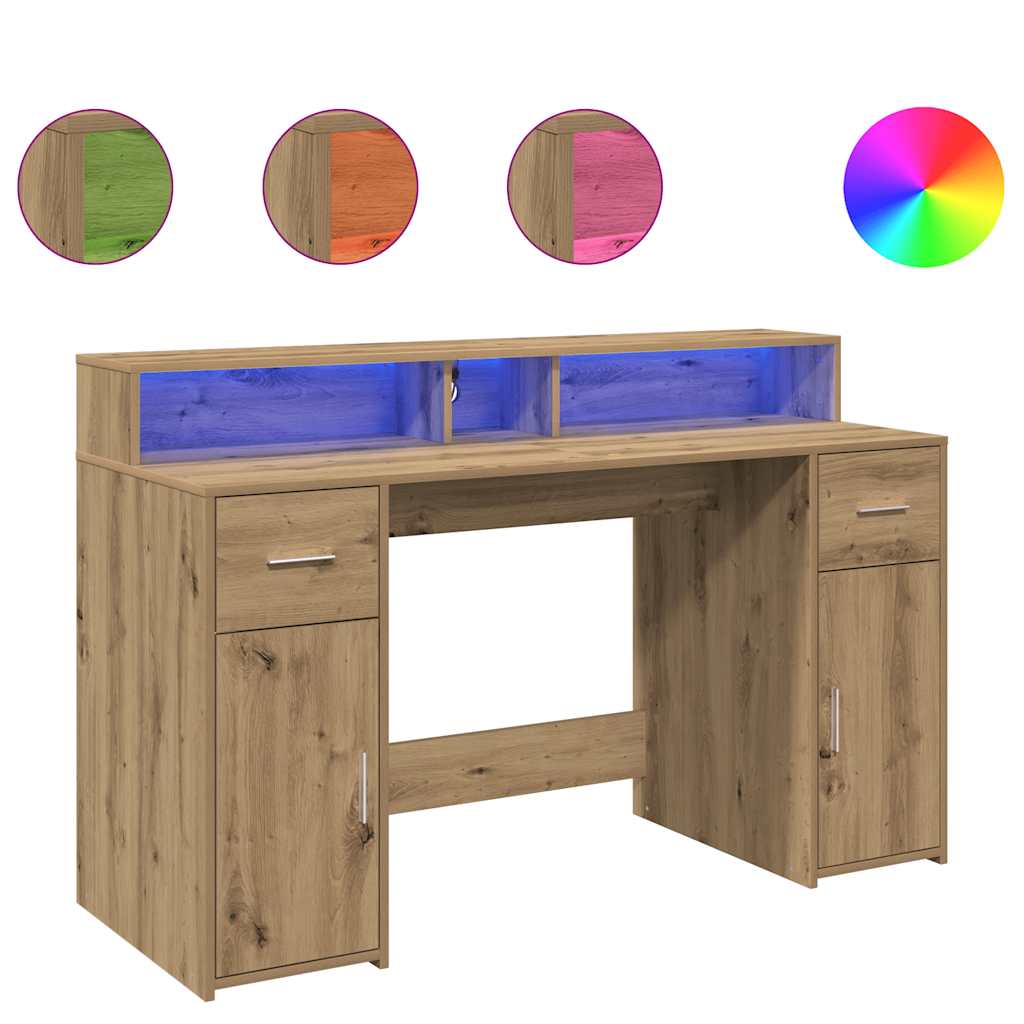 LED-Schreibtisch Artisan-Eiche 140x55x91 Holzwerkstoff