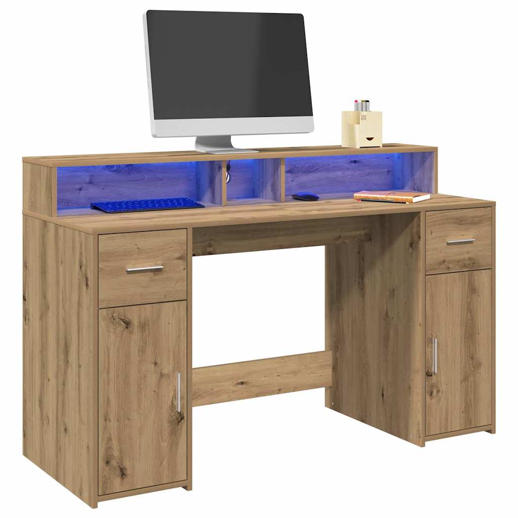 vidaXL LED-Schreibtisch Artisan-Eiche 140x55x91 Holzwerkstoff
