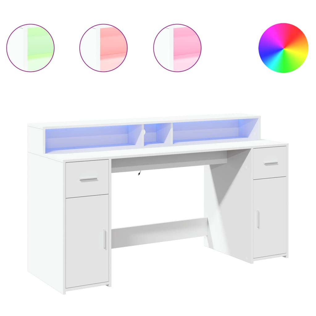 vidaXL LED-Schreibtisch Weiß 160x55x91 cm Holzwerkstoff