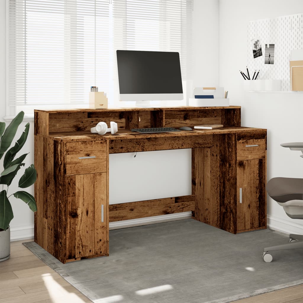 vidaXL LED-Schreibtisch Altholz-Optik 160x55x91 cm Holzwerkstoff
