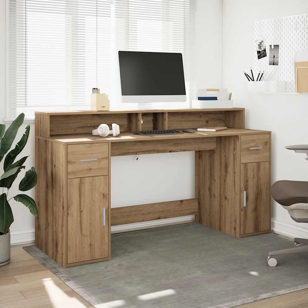 vidaXL LED-Schreibtisch Artisan-Eiche 160x55x91 Holzwerkstoff