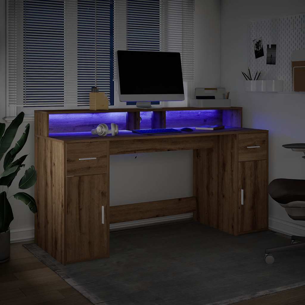 vidaXL LED-Schreibtisch Artisan-Eiche 160x55x91 Holzwerkstoff