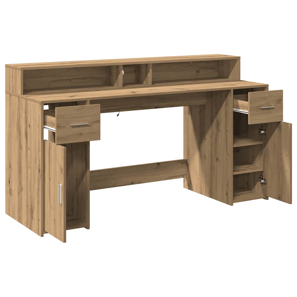 vidaXL LED-Schreibtisch Artisan-Eiche 160x55x91 Holzwerkstoff