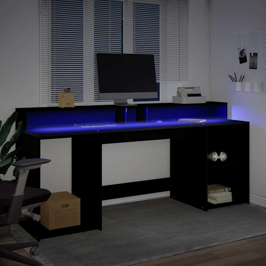 vidaXL LED-Schreibtisch Schwarz 200x55x91 cm Holzwerkstoff