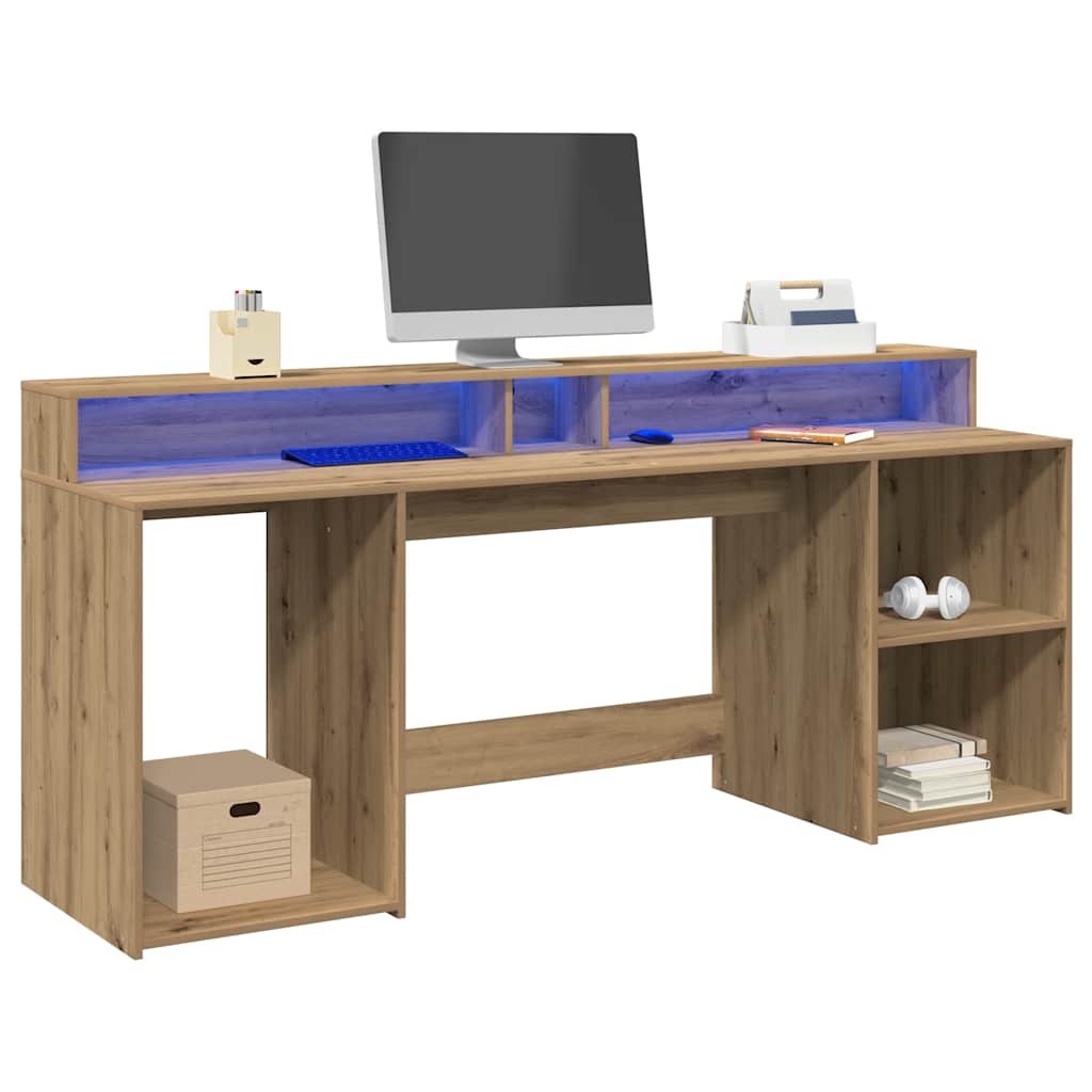 vidaXL LED-Schreibtisch Artisan-Eiche 200x55x91 Holzwerkstoff