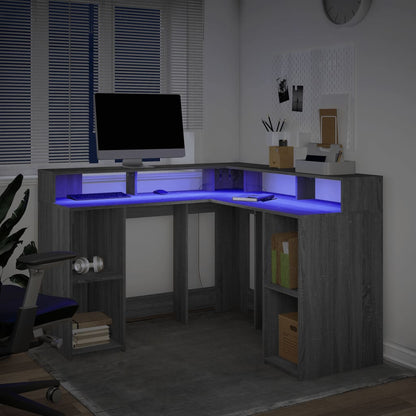 vidaXL LED-Schreibtisch Grau Sonoma 130x130x91 cm Holzwerkstoff