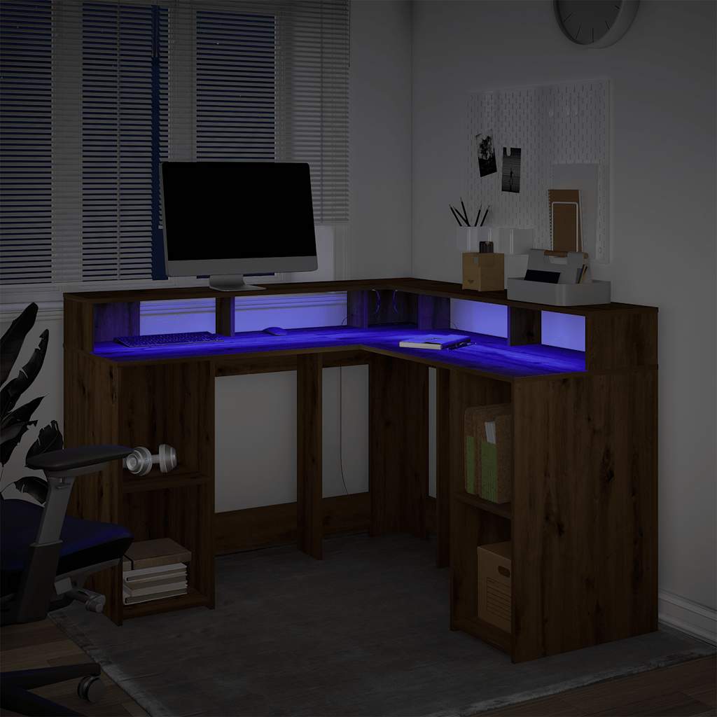 vidaXL LED-Schreibtisch Artisan-Eiche 130x130x91 Holzwerkstoff