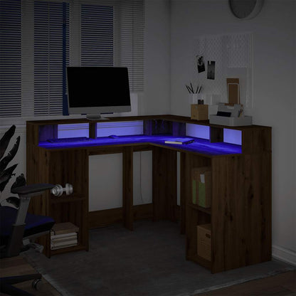 vidaXL LED-Schreibtisch Artisan-Eiche 130x130x91 Holzwerkstoff