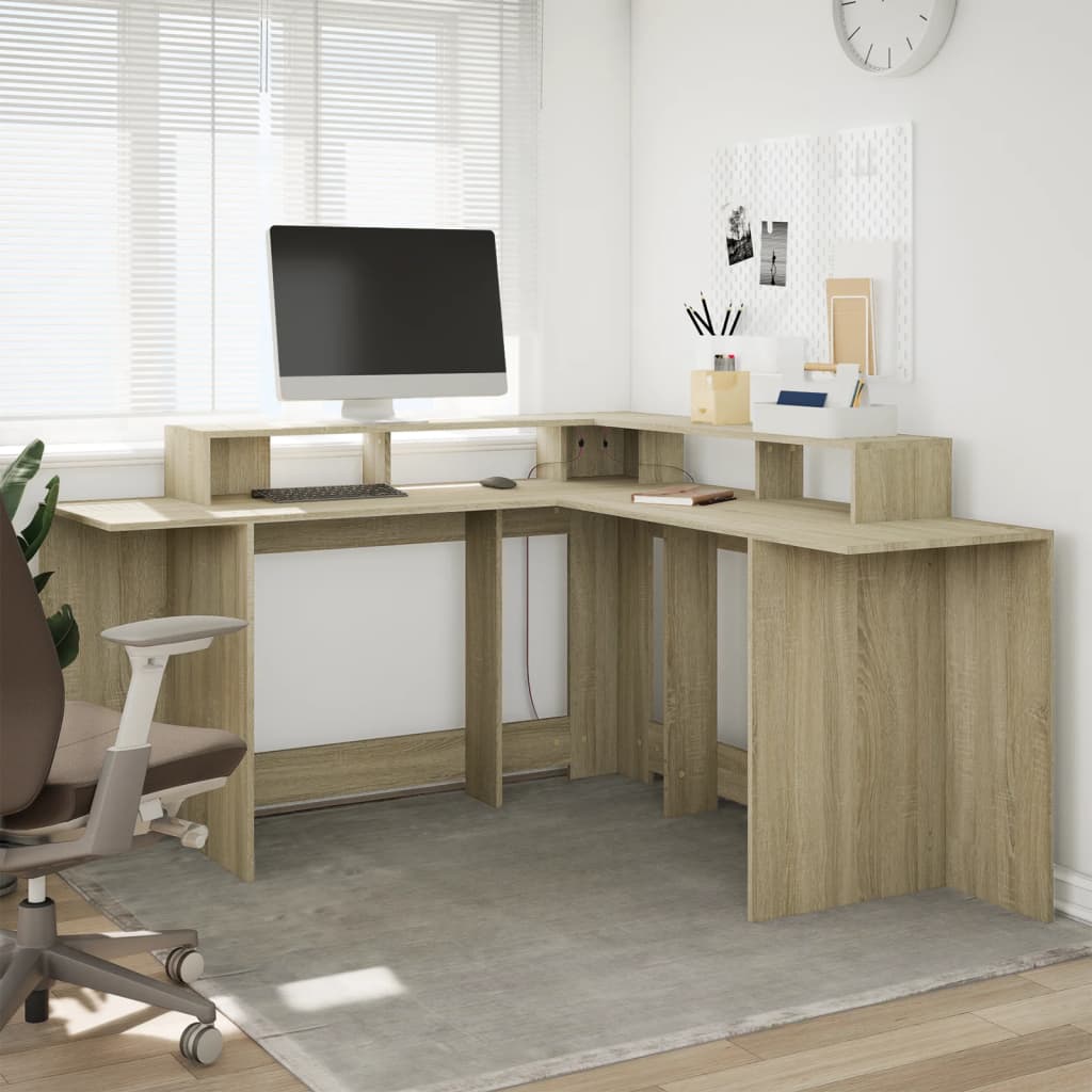 vidaXL LED-Schreibtisch Sonoma-Eiche 152x152x91 cm Holzwerkstoff