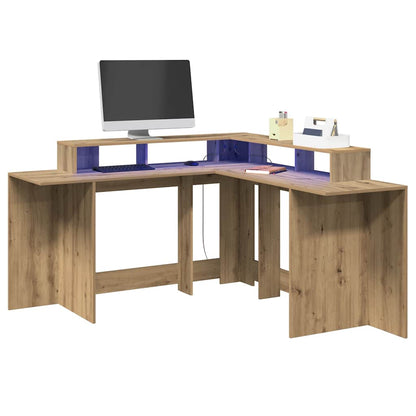 vidaXL LED-Schreibtisch Artisan-Eiche 152x152x91 Holzwerkstoff