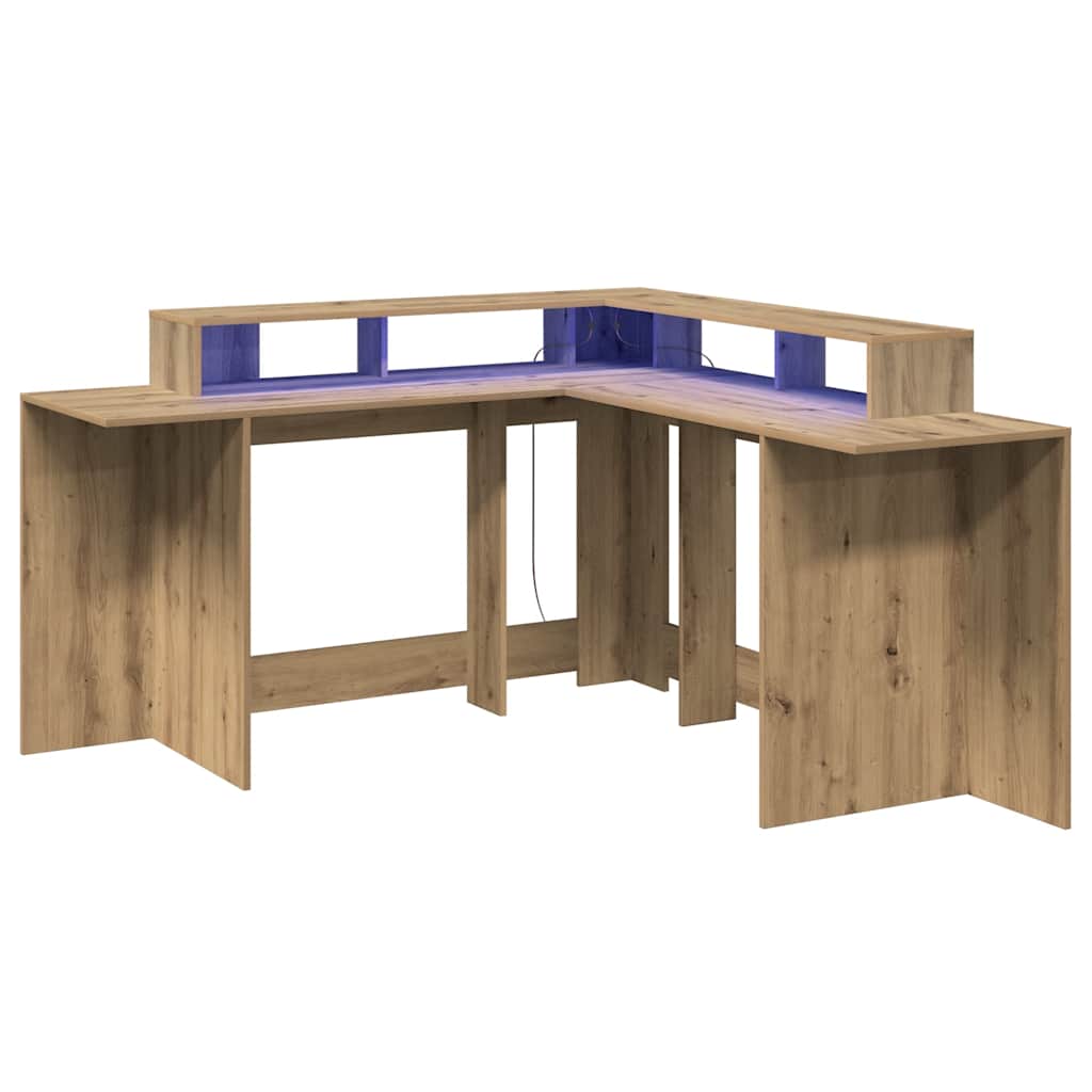 vidaXL LED-Schreibtisch Artisan-Eiche 152x152x91 Holzwerkstoff