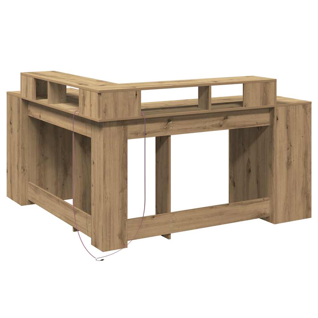 vidaXL LED-Schreibtisch Artisan-Eiche 152x152x91 Holzwerkstoff