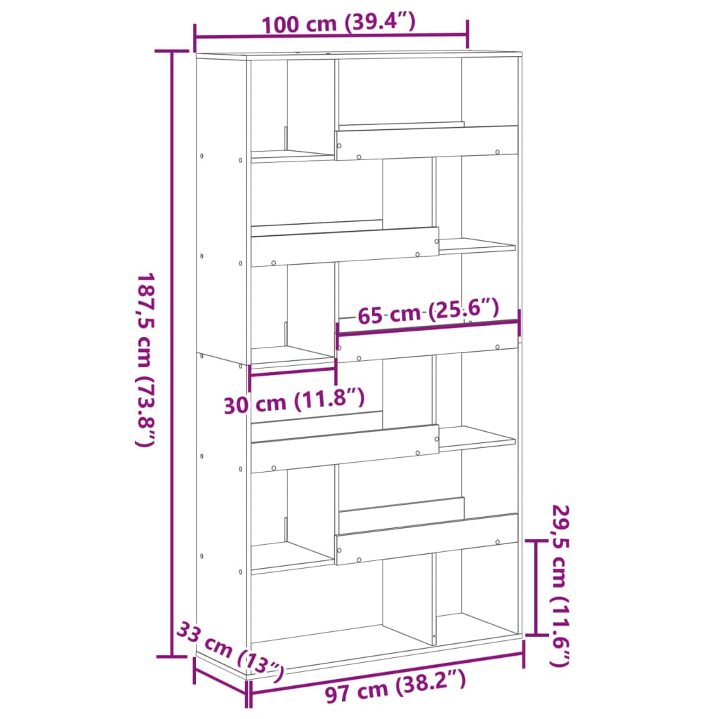 vidaXL Raumteiler Sonoma-Eiche 100x33x187,5 cm Holzwerkstoff