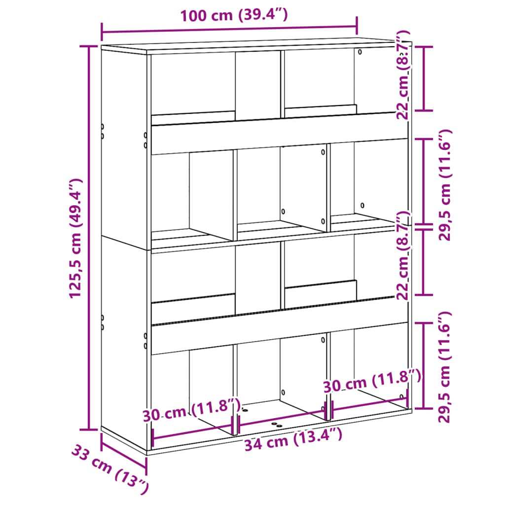 vidaXL Raumteiler Betongrau 100x33x125,5 cm Holzwerkstoff