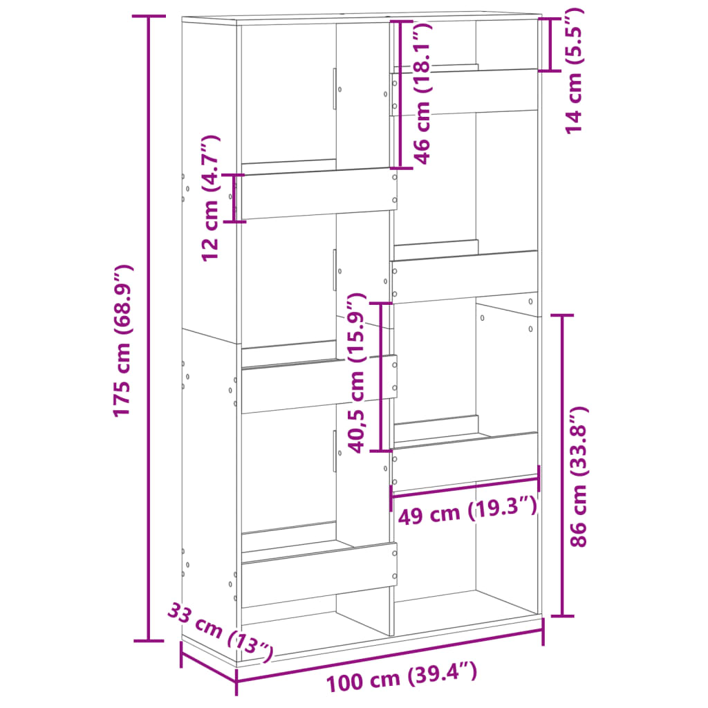 vidaXL Raumteiler Braun Eichen-Optik 100x33x175 cm Holzwerkstoff