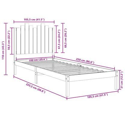 vidaXL Massivholzbett Extra Lang ohne Matratze 100x220 cm