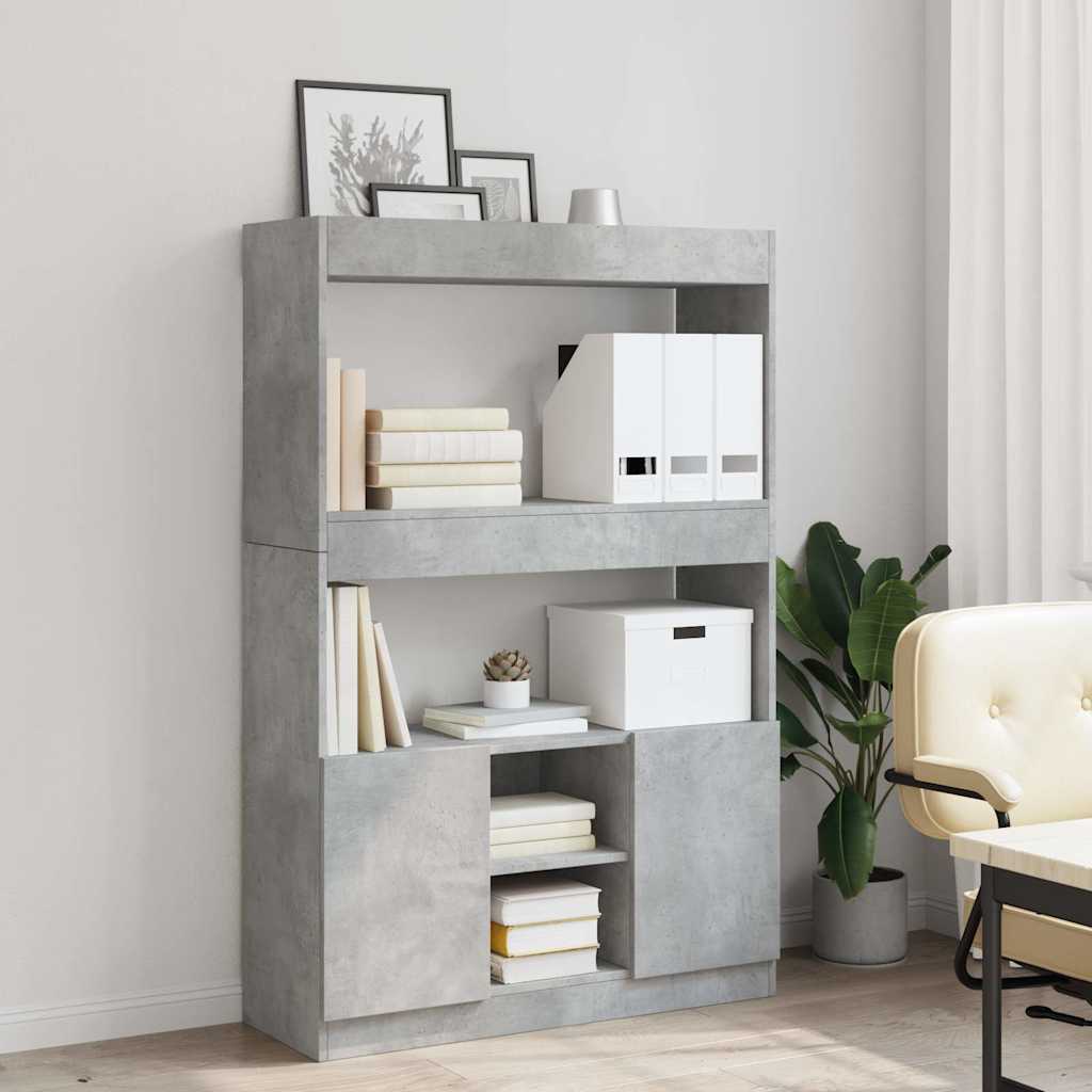 vidaXL Buffet haut gris béton 92x33x140 cm en bois d'ingénierie