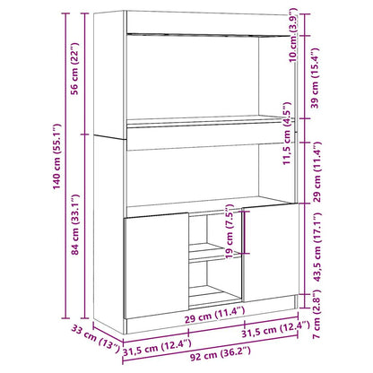 vidaXL Buffet haut gris béton 92x33x140 cm en bois d'ingénierie