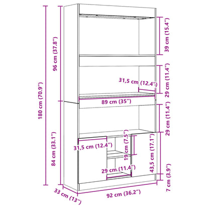 vidaXL Highboard Weiß 92x33x180 cm Holzwerkstoff