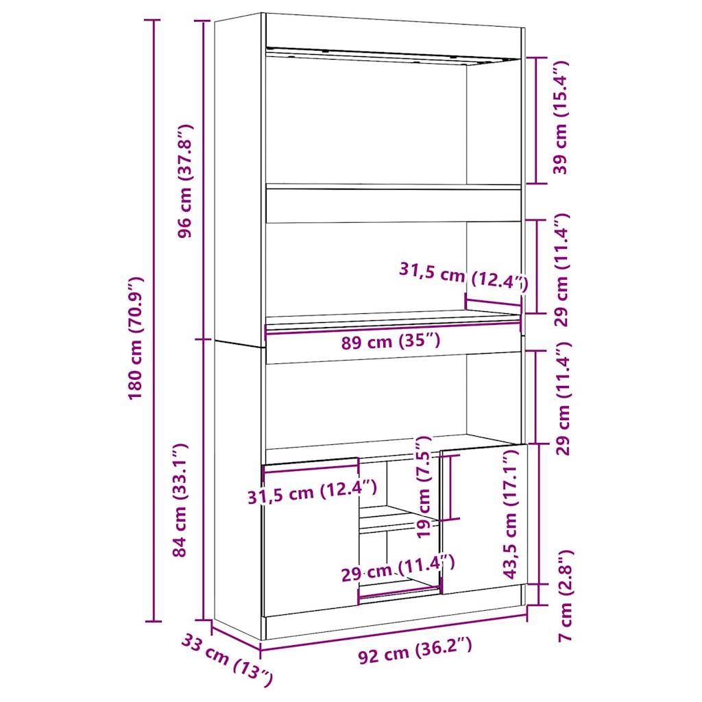vidaXL Highboard aspect bois de récupération 92x33x180 cm bois d'ingénierie
