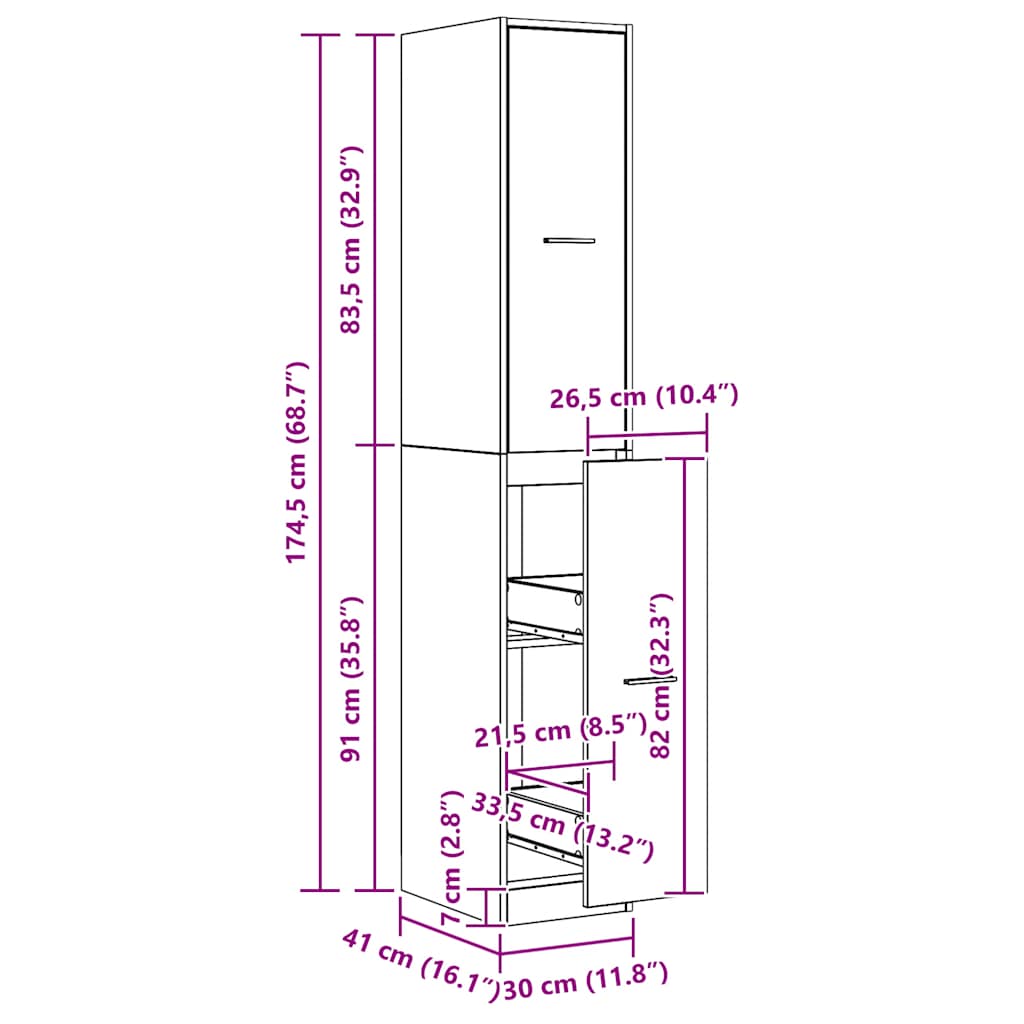 Apothekerschrank Artisan-Eiche 30x41x174,5 cm Holzwerkstoff