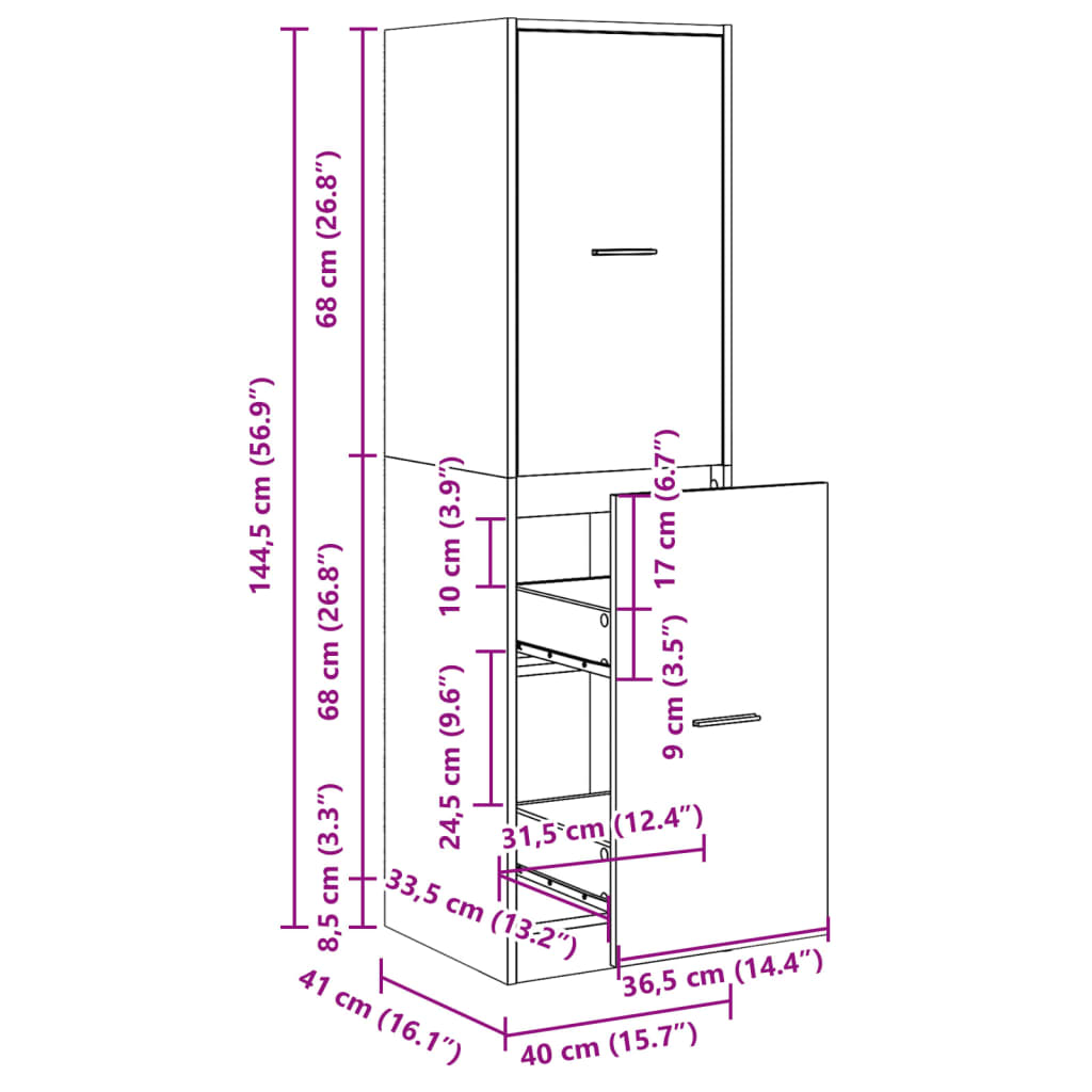 vidaXL Armoire de pharmacien noire 40x41x144,5 cm Bois d'ingénierie