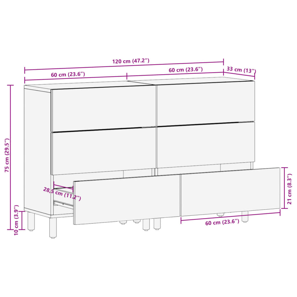 vidaXL Sideboards 2 Stk. Schwarz 60x33x75 cm Holzwerkstoff