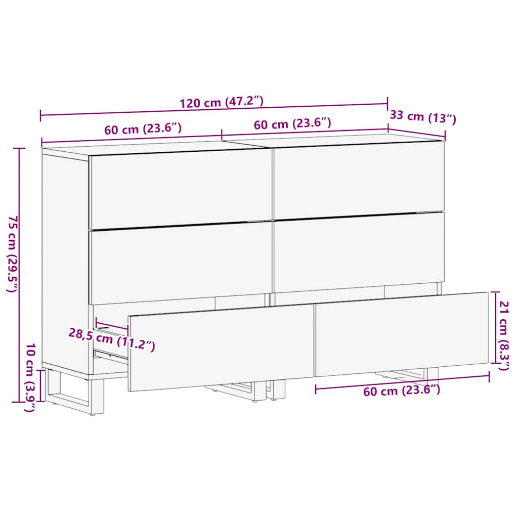 vidaXL Sideboards 2 Stk. Schwarz 60x33x75 cm Massivholz Mango