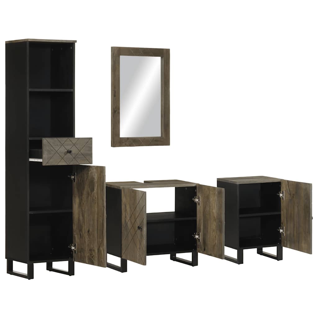 vidaXL Ensemble de meubles de salle de bain 4 pcs Bois de manguier massif Noir