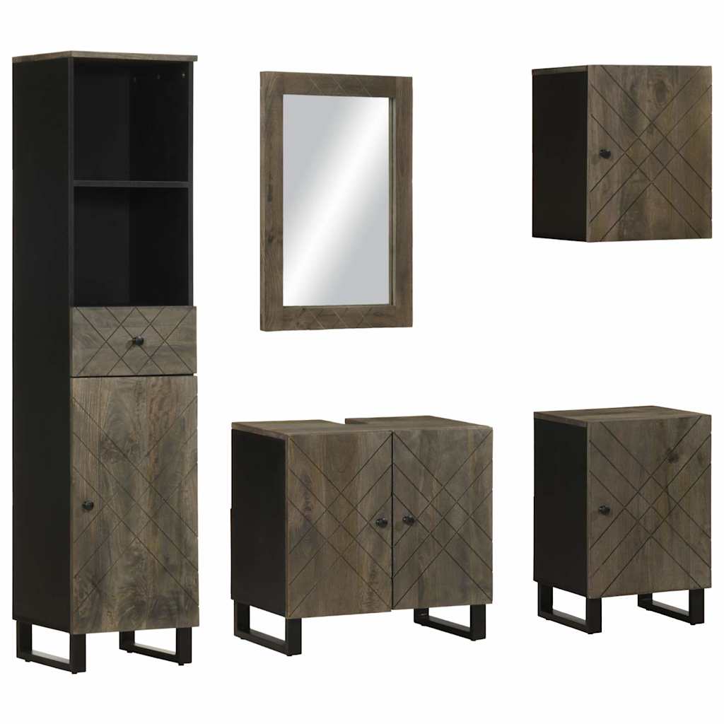 vidaXL 5-tlg. Badmöbel-Set Schwarz Massivholz Mango