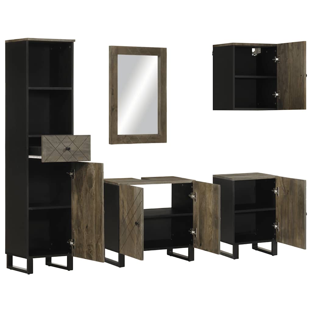 vidaXL 5-tlg. Badmöbel-Set Schwarz Massivholz Mango