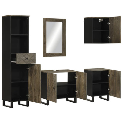 vidaXL 5-tlg. Badmöbel-Set Schwarz Massivholz Mango