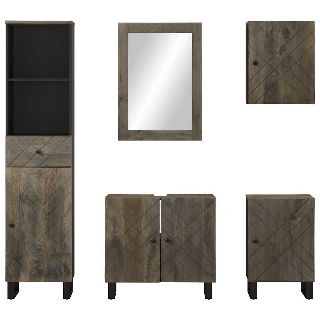 vidaXL 5-tlg. Badmöbel-Set Schwarz Massivholz Mango