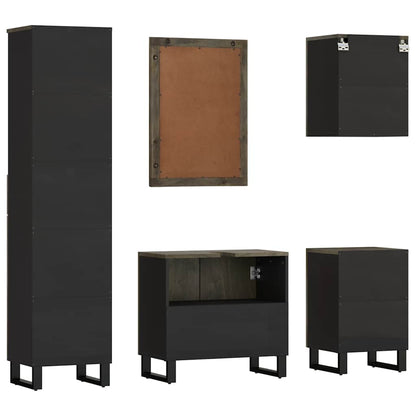 vidaXL 5-tlg. Badmöbel-Set Schwarz Massivholz Mango