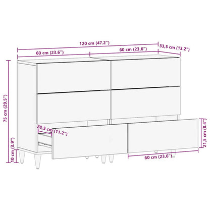 vidaXL Sideboards 2 Stk. Hellgrau 60x33,5x75 cm Massivholz Mango