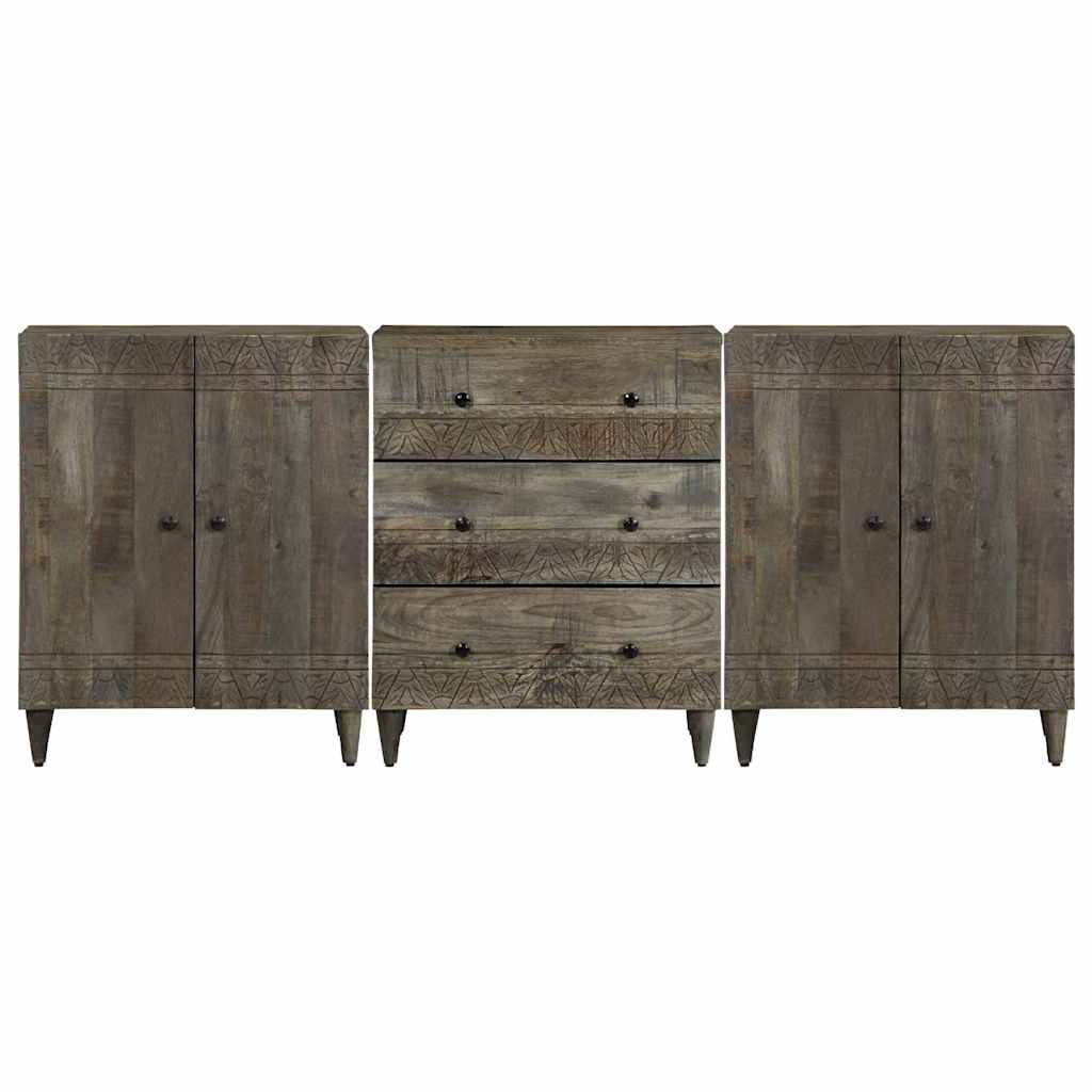 vidaXL Ensembles de 3 buffets gris clair 60x33,5x75 cm en bois de manguier massif