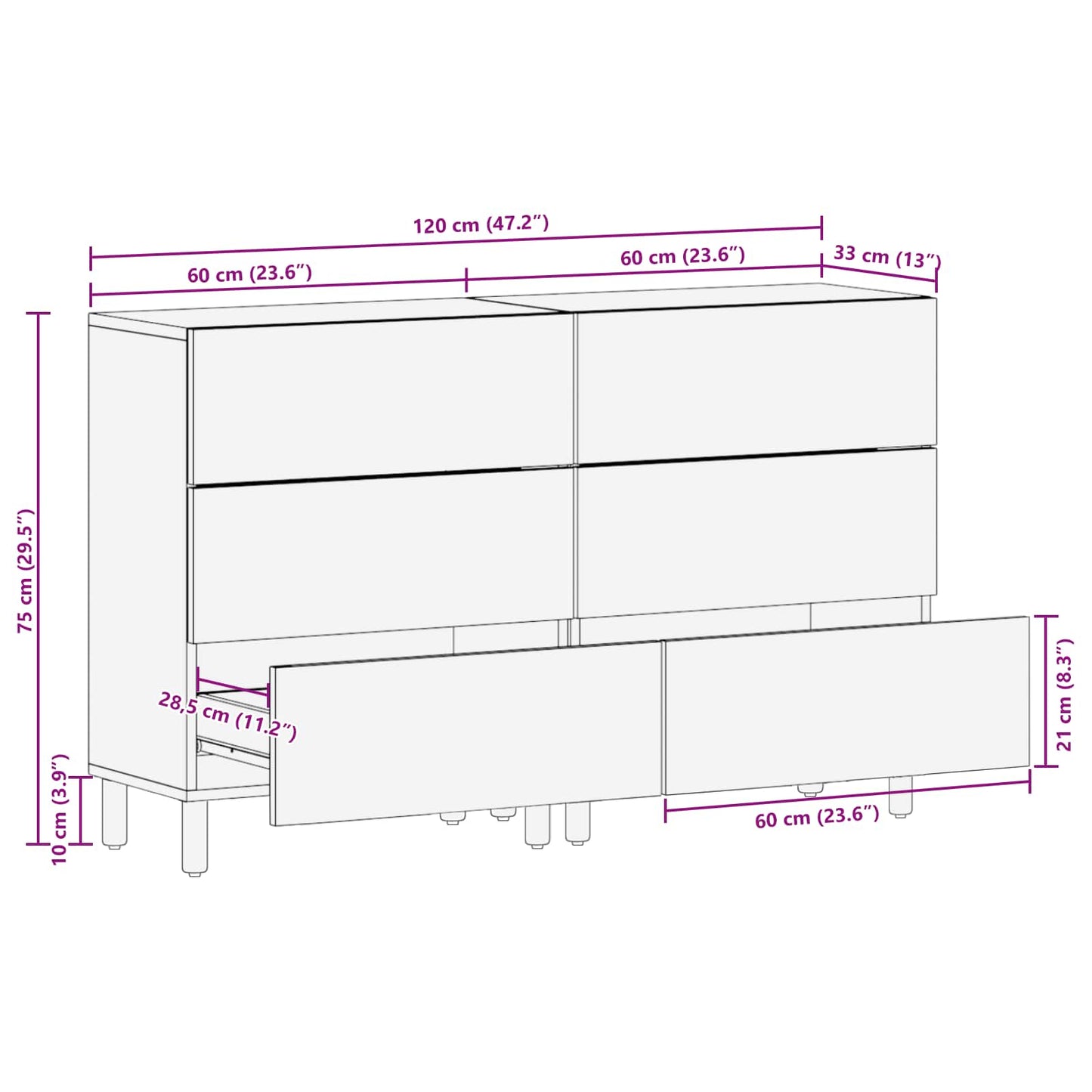 vidaXL Sideboard 2 pcs Weiße gewaschene Oberfläche 60 x 33 x 75 cm