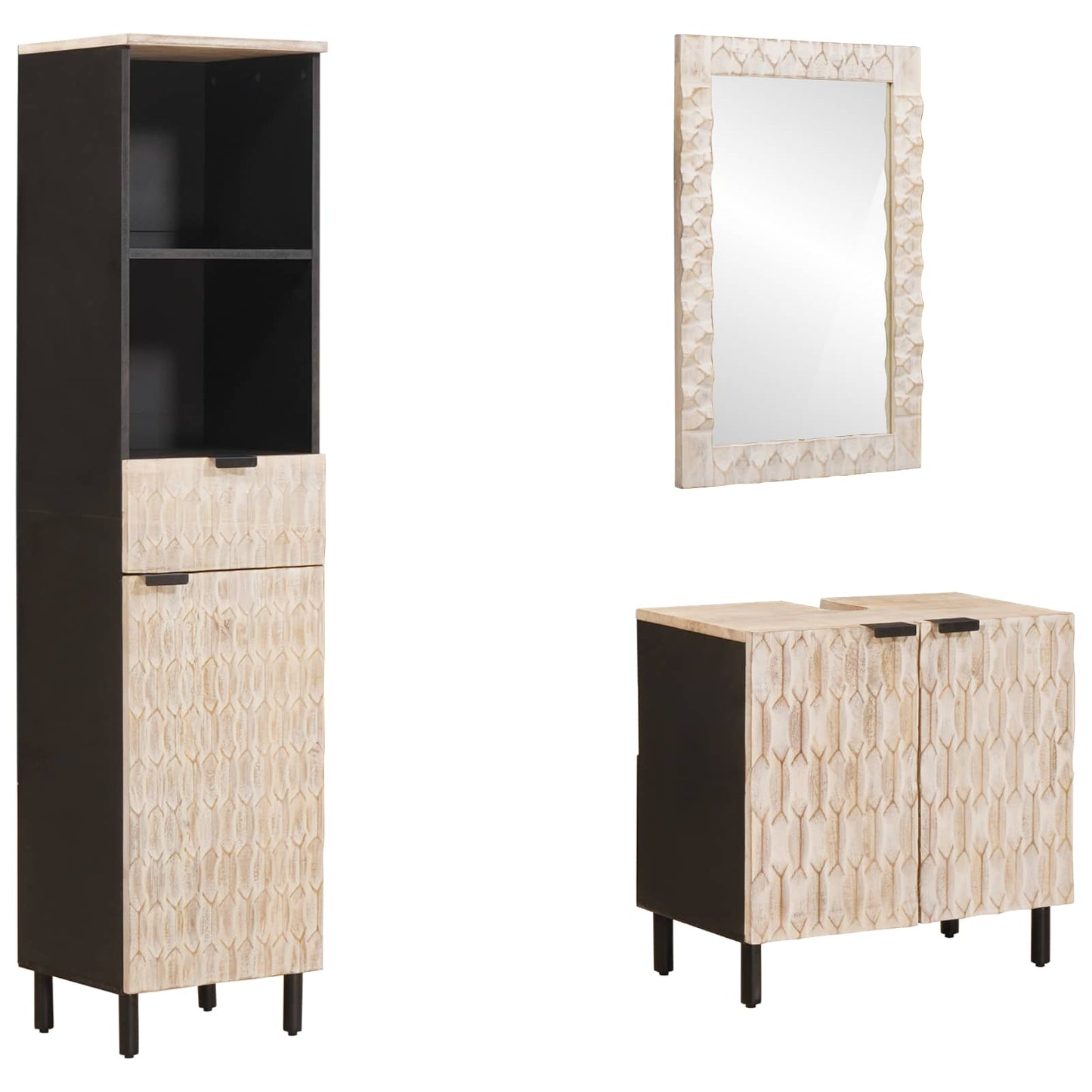 Badezimmer Sets mit Regal 3 pcs Weiße gewaschene Oberfläche