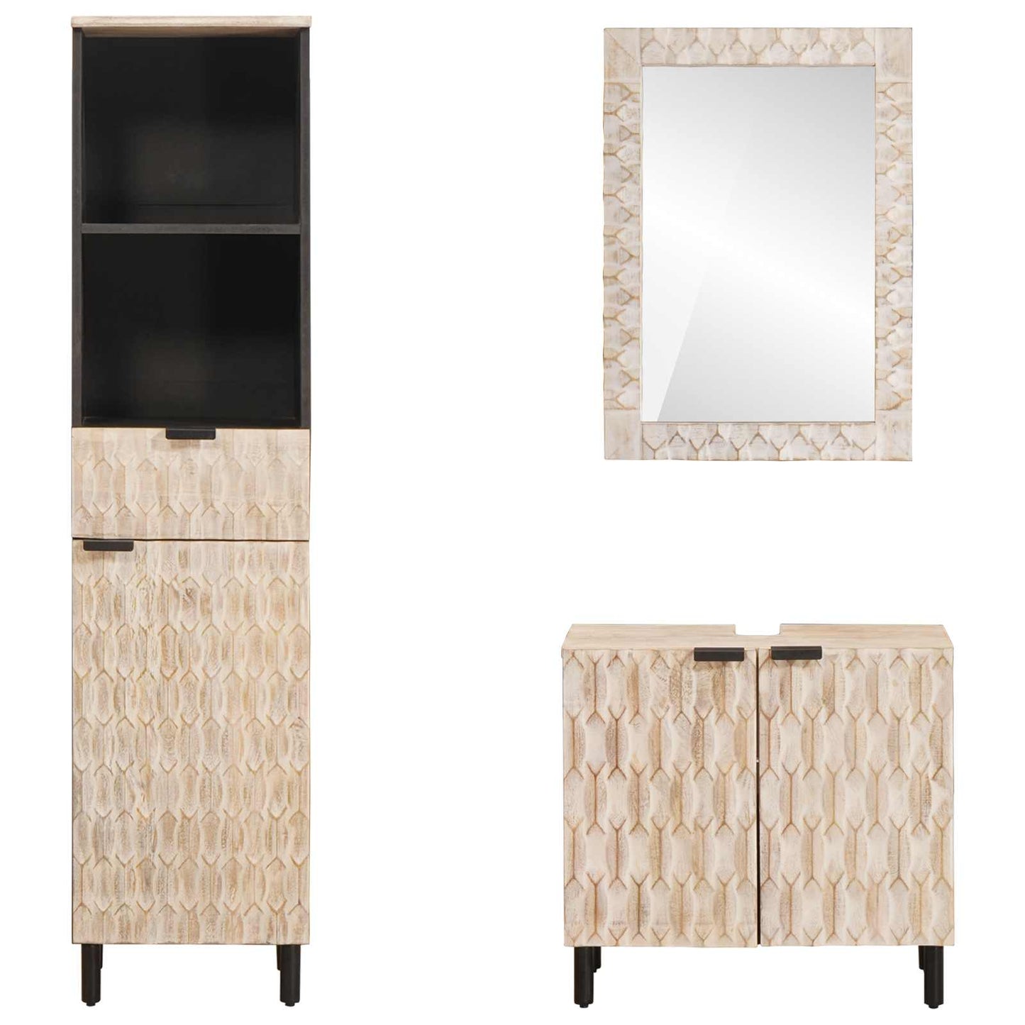 Badezimmer Sets mit Regal 3 pcs Weiße gewaschene Oberfläche