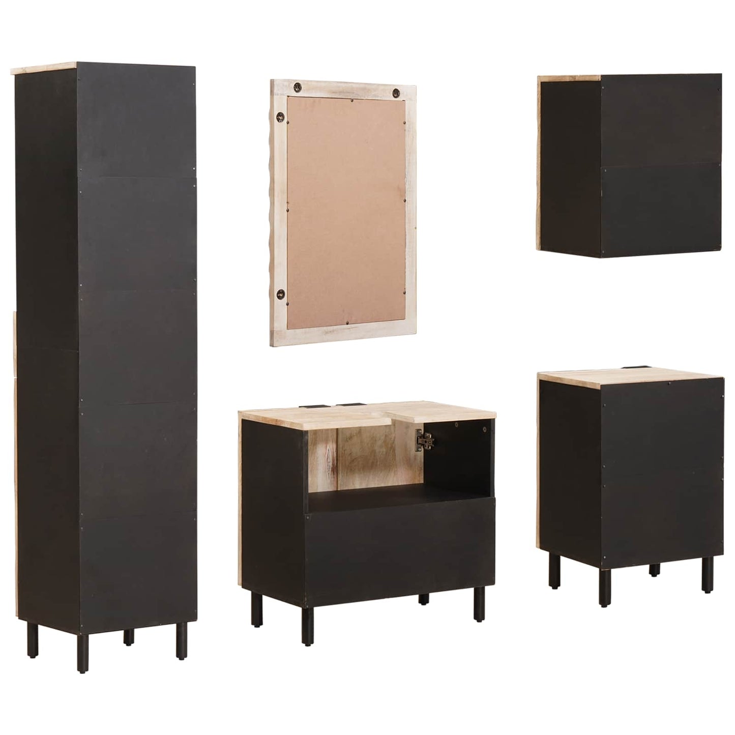 vidaXL Badezimmer Sets mit Regal 5 pcs Weiße gewaschene Oberfläche