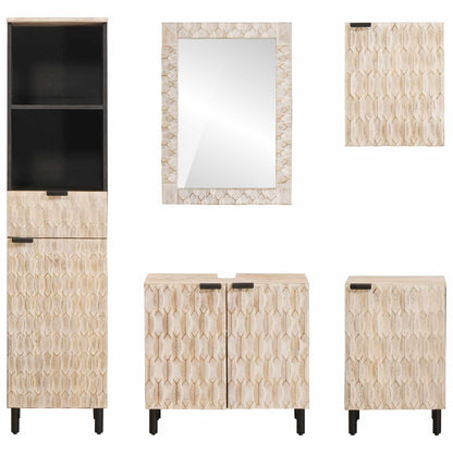 vidaXL Badezimmer Sets mit Regal 5 pcs Weiße gewaschene Oberfläche