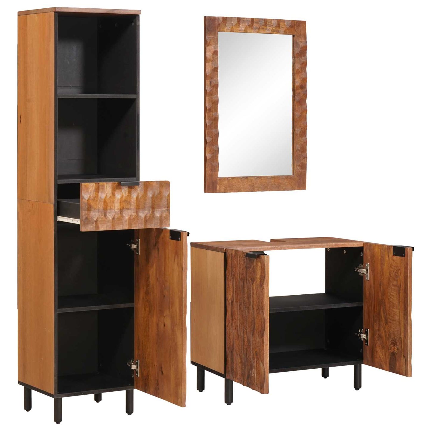 Badezimmer Sets 3 pcs Akazie Braun Winish Massivholz Mango