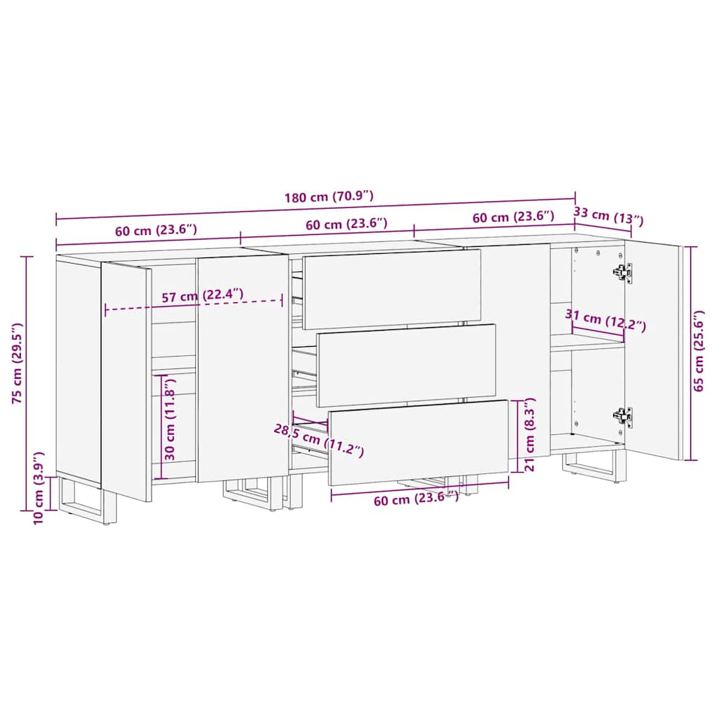 vidaXL Ensemble de meubles de salle de bain avec tiroirs 3 pcs Marron Bois d'ingénierie