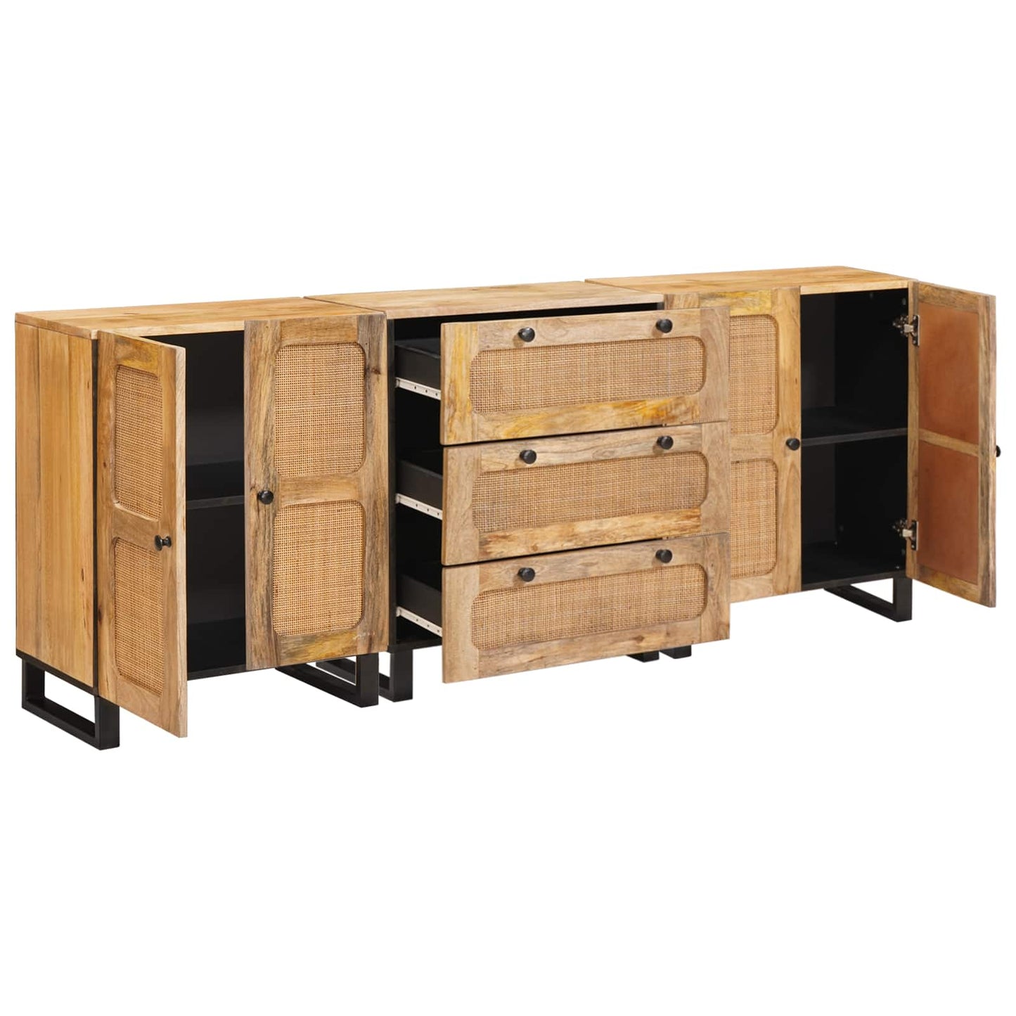Sideboard 3 pcs Braun 180 x 33 x 75 cm Massivholz Mango