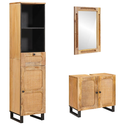 vidaXL Badezimmer Sets mit Schubladen 3 pcs Natur Massivholz Mango
