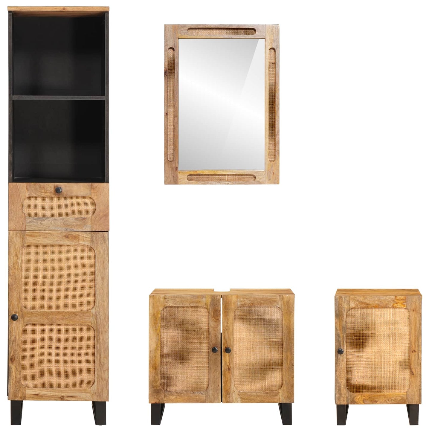 vidaXL Badezimmer Sets mit Schubladen mit Regal Natur Massivholz Mango