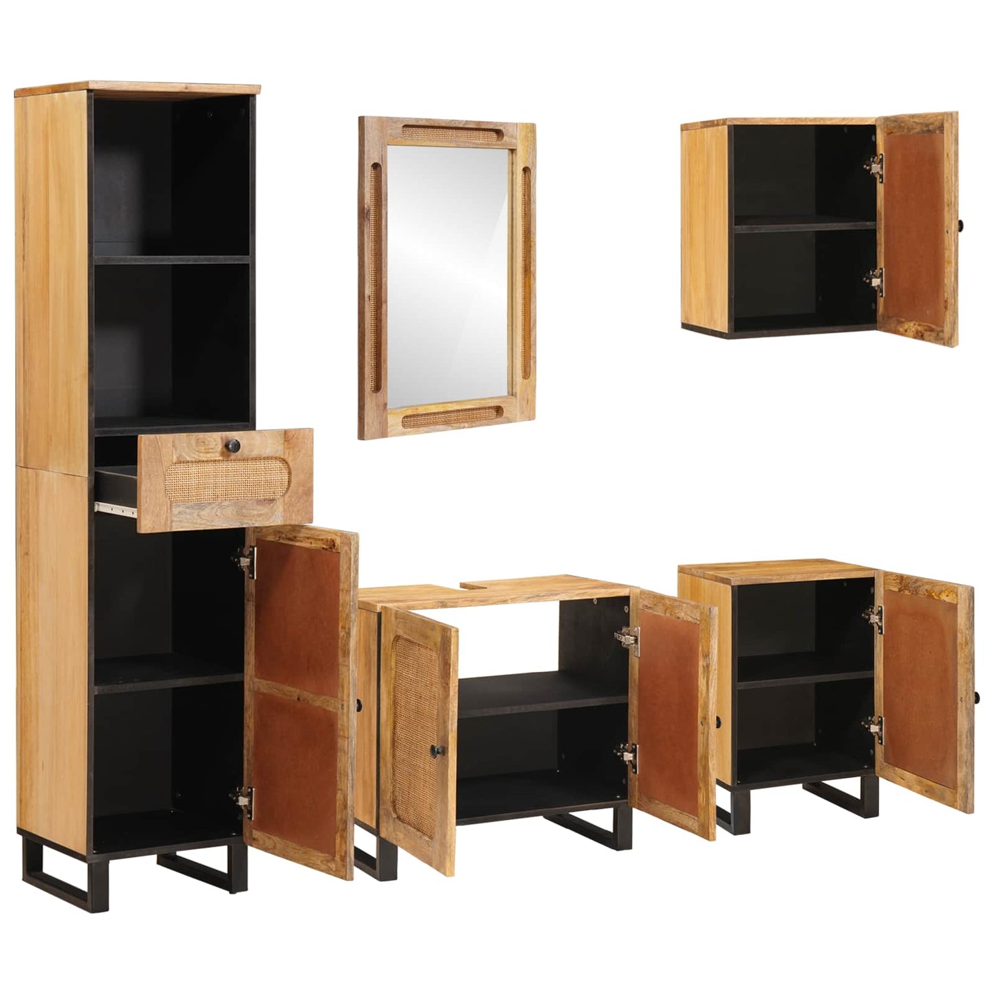 vidaXL Badezimmer Sets mit Schubladen mit Regal Natur Massivholz Mango