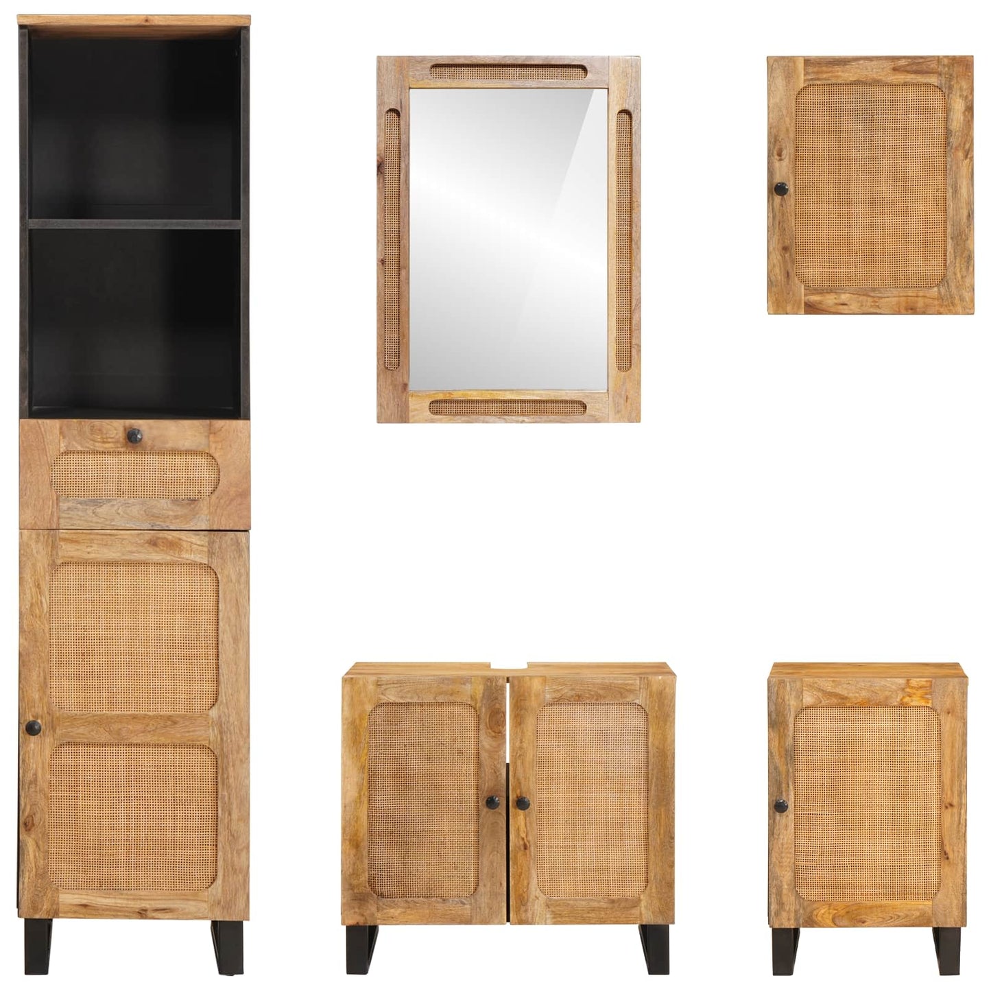 vidaXL Badezimmer Sets mit Schubladen mit Regal Natur Massivholz Mango