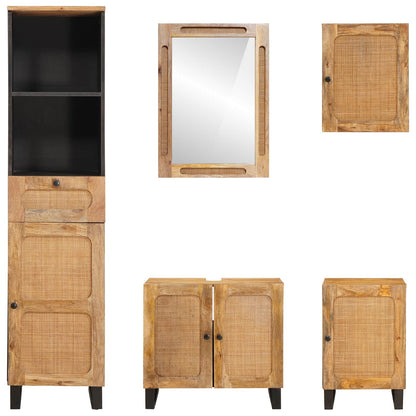 vidaXL Badezimmer Sets mit Schubladen mit Regal Natur Massivholz Mango