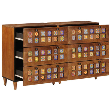 vidaXL Sideboard 2 pcs Walnuss 60 x 33 x 75 cm Massivholz Mango
